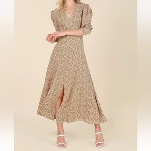 Lilou Women's Cream / Tan/ Beige  Floral Maxi Dress Size Large New Tag - Reemoly